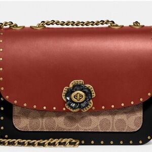 Coach Parker Rivets Shoulder Bag – Red Black Canvas – NWT